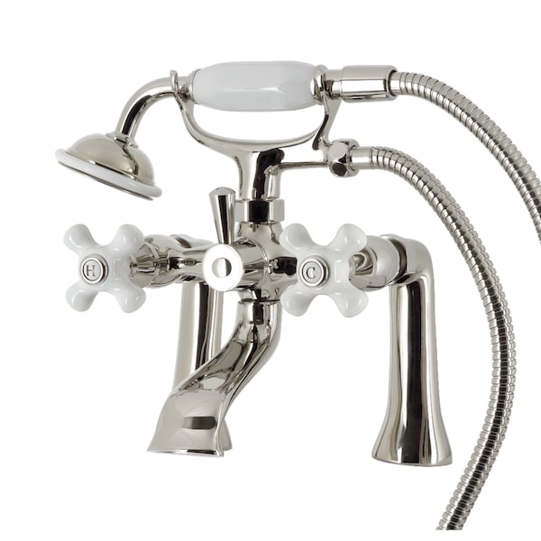 Kingston Brass Deck Mount Clawfoot Tub Faucet with Hand Shower, Polished Nickel KS268PXPN - main